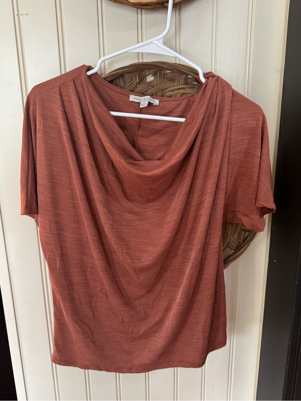 Draped Neck Short Sleeve Top - Rust
